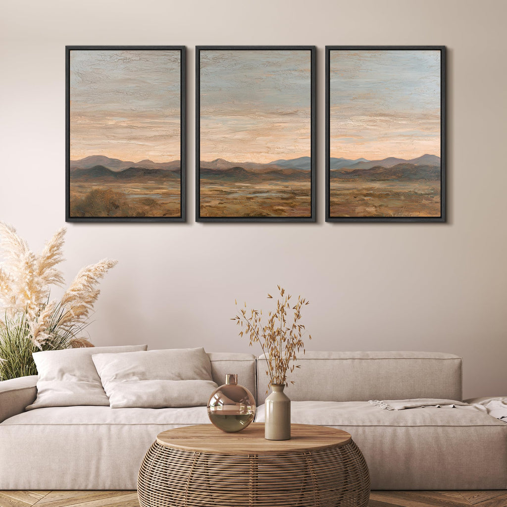 Framed Wall Art Print Set Warm Desert Mountain Landscape Illustrations Modern Art Boho Decorative Colorful Chic
