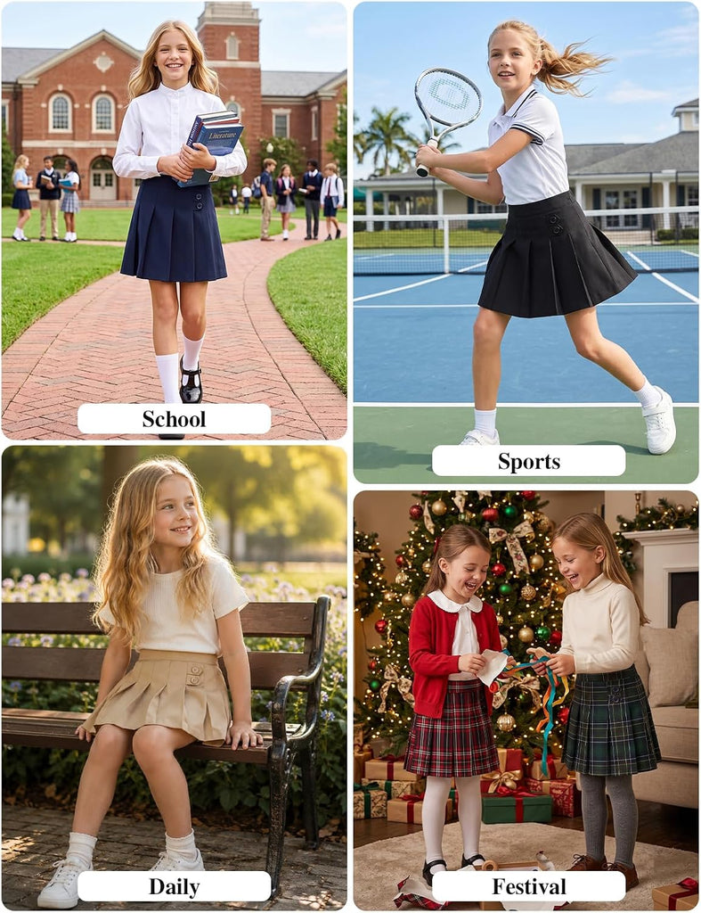 Girls Button Pleated Scooter Skirt School Uniform Skort