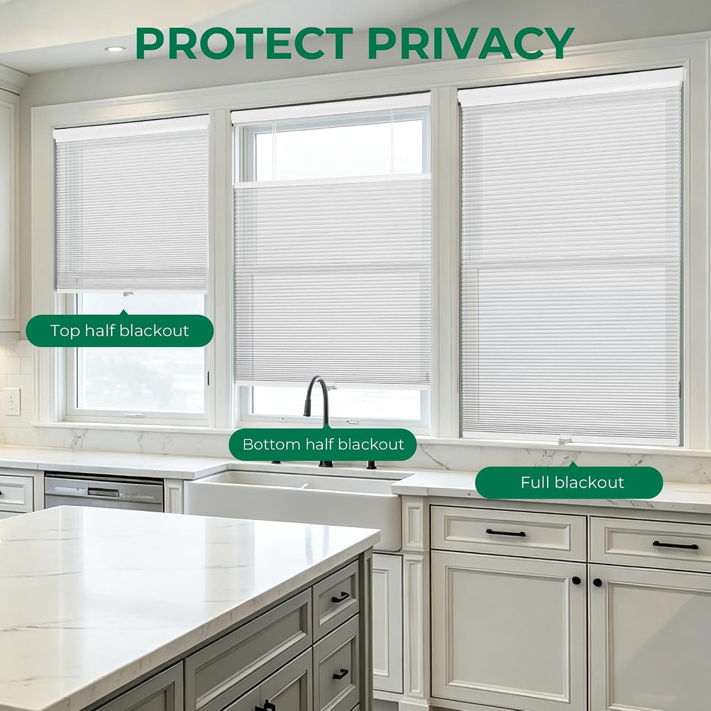 Top Down Bottom Up Cordless Cellular Shades,Thermal Insulation Honeycomb Blinds Windows,(Clear White,21"x48")