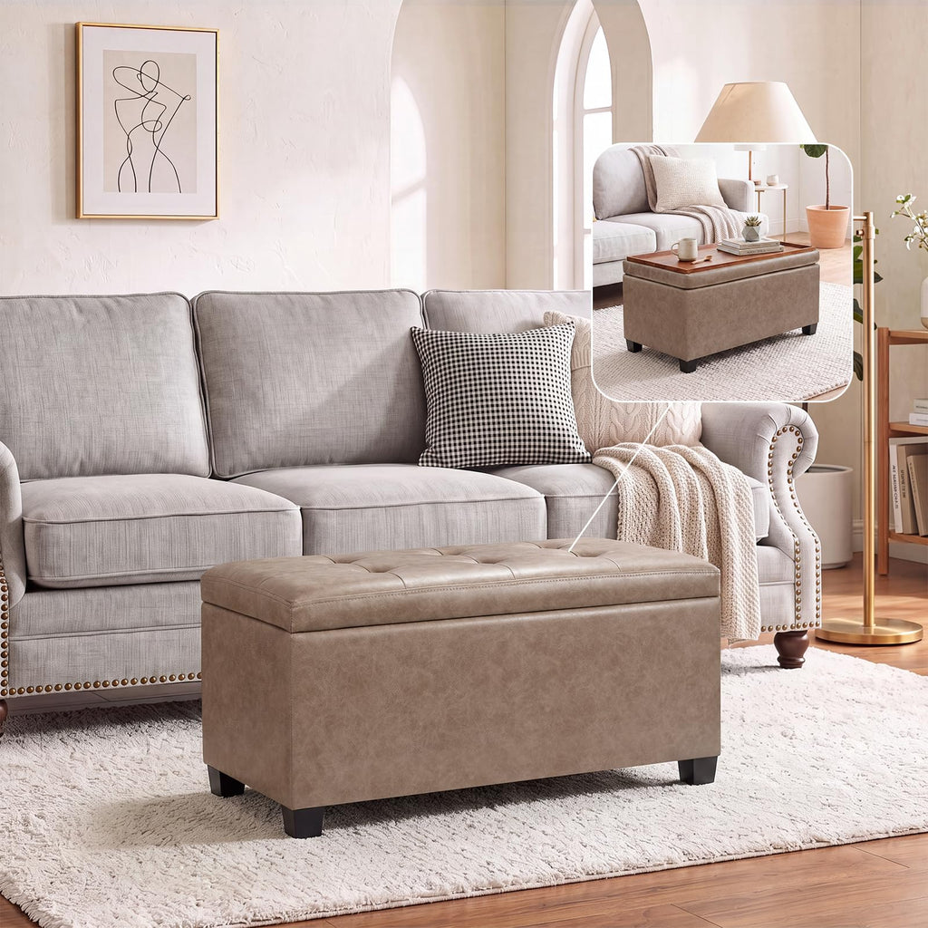 Storage Ottoman with Tray Leather Ottoman with Storage