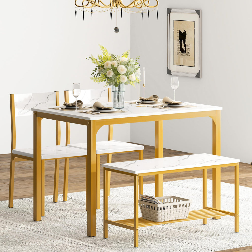 Dining Table Set for 4, Kitchen Dining Table Set with 2 Chairs and 1 Bench, 4-Piece Kitchen Table Set Restaurant