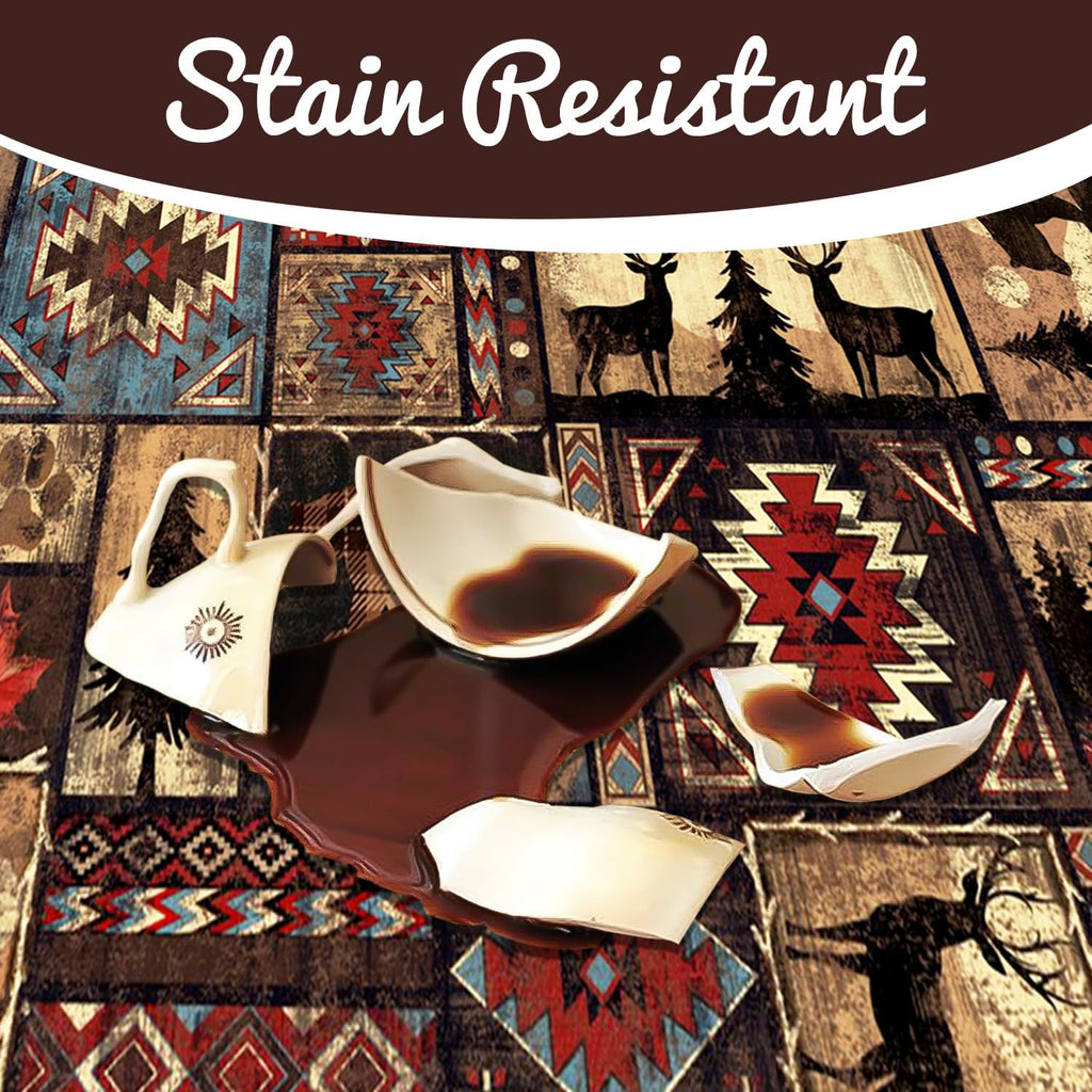 Bear Area Rug, Rustic Cabin Rug Mat Farmhouse Brown Rugs Retro Lodge Runner Carpet Moose Deer Non Slip Floor Mat