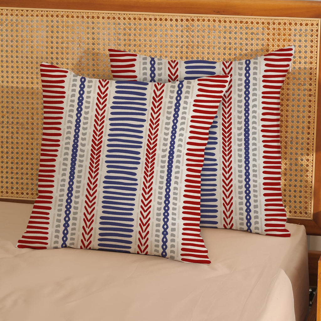 4th of July Red Blue Pillow Covers 18x18 Inch 2 Pcs Boho Polka Dots Striped Patriotic Decor Throw Pillows Modern