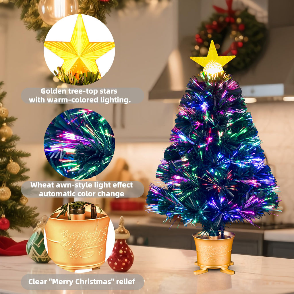 24inch Green Pre-lit Small Fiber Optic Tabletop Christmas Tree