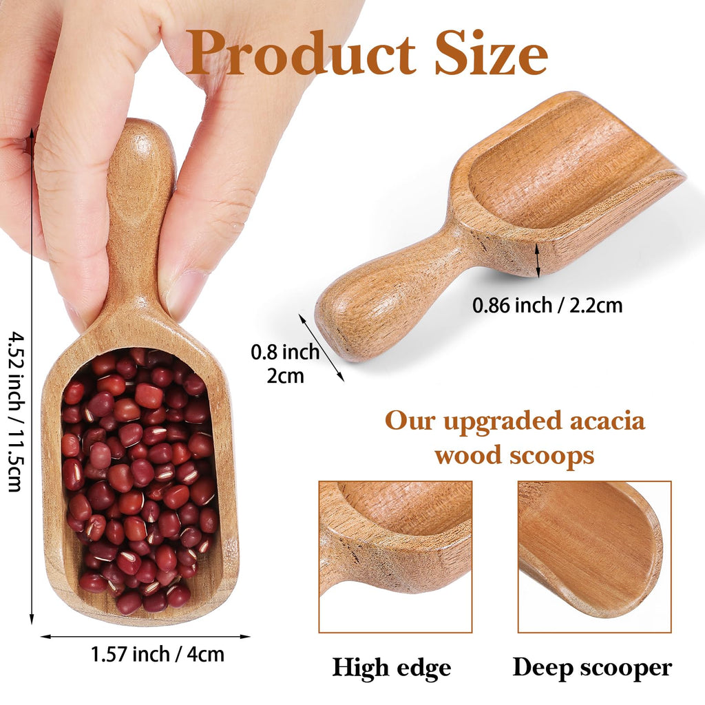 2 PCS Mini Wooden Scoops for Canisters & Jars, Acacia Wood Scoops