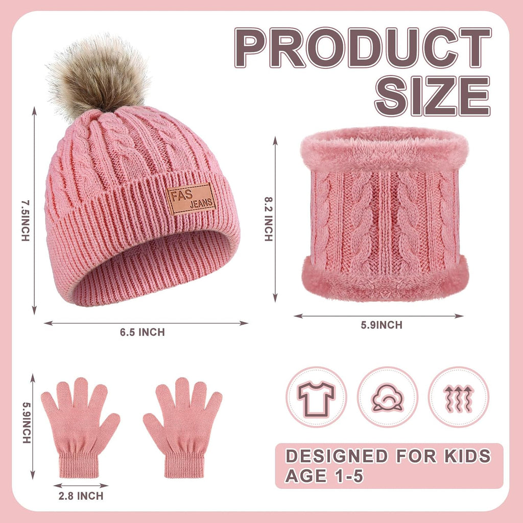 2 Sets Winter Toddler Hat Scarf Gloves Set Warm Hat Gloves Knit Neck Scarf - Old Girls and Boys