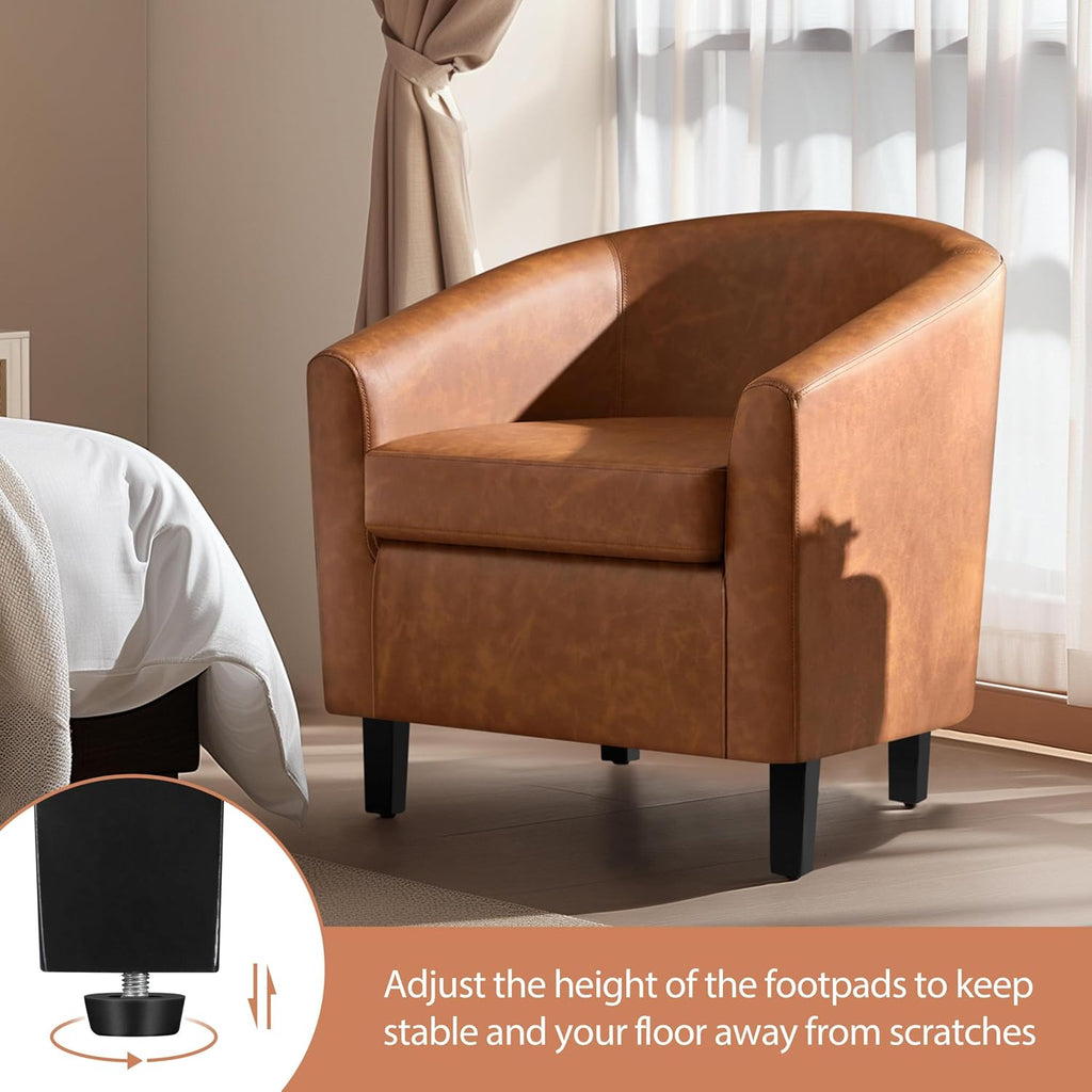 Accent Chairs, Faux Leather Barrel Armchairs, Brown