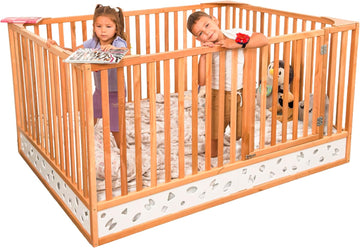 Montessori Floor Bed with Extra High Rails and Locking Door - Low Toddler Bed Frame with Slats - Twin/Full/Queen