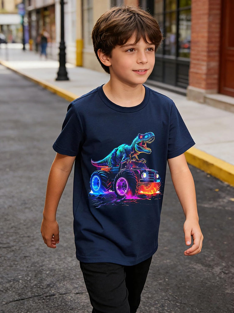 Boys 2 Pack Graphic T-Shirts, Stretch Short Sleeve Tees
