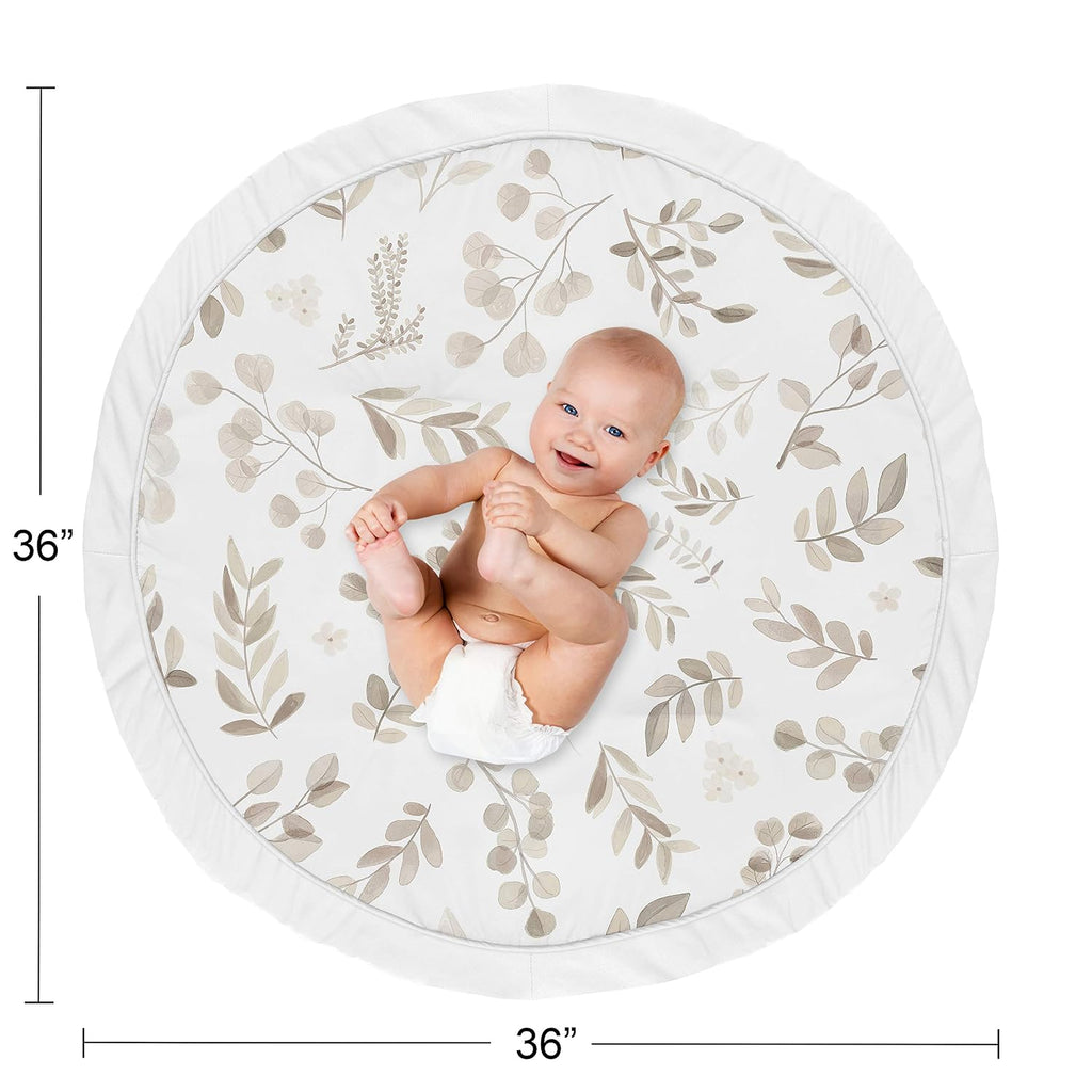 Leaf Boy or Girl Baby Playmat Tummy Time Infant Play Mat - Gender Neutral Floral Ivory Beige Taupe and White Gender