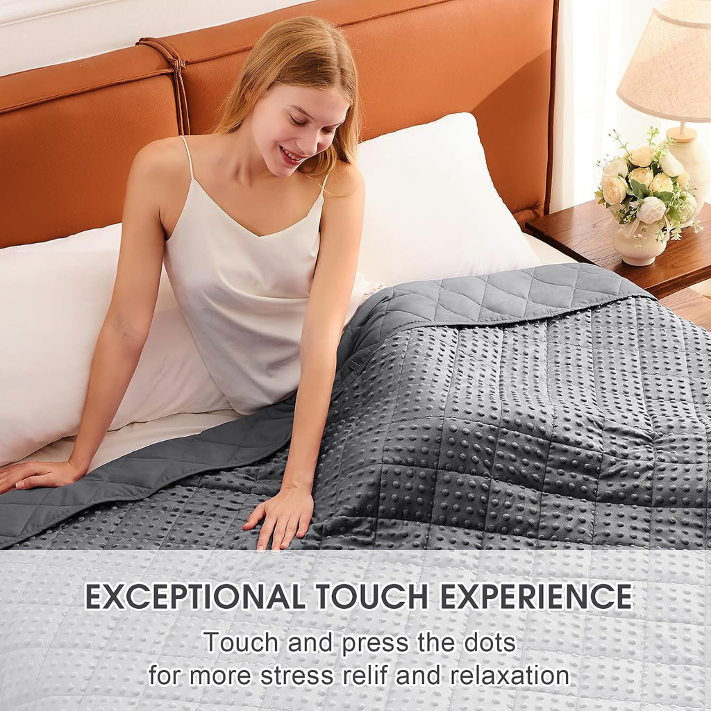 Grey Weighted Blanket for Adults 15lbs, 48"x72", Twin Full Size Cooling Minky Heavy Throw Blanket for 140-160lbs