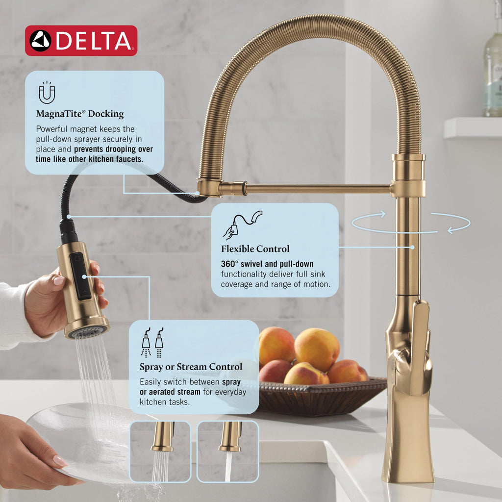 Ermelo Pro Style Commercial Kitchen Faucet with Pull Down Sprayer, Single Hole Brushed Gold Kitchen Sink Faucet
