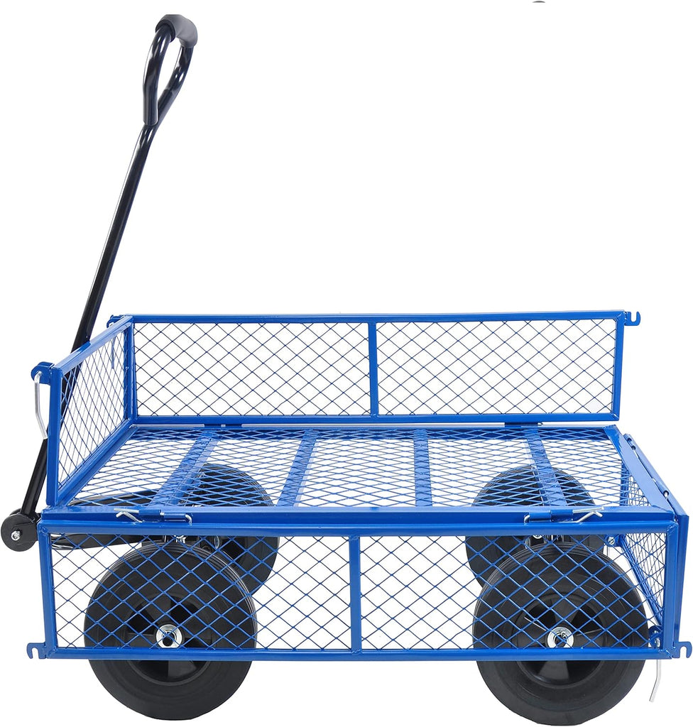 Solid Wheels 10" Flat Free Tires Steel Garden Wagon cart A Large-Capacity mesh with a Load of 1100LBS,with Detachable