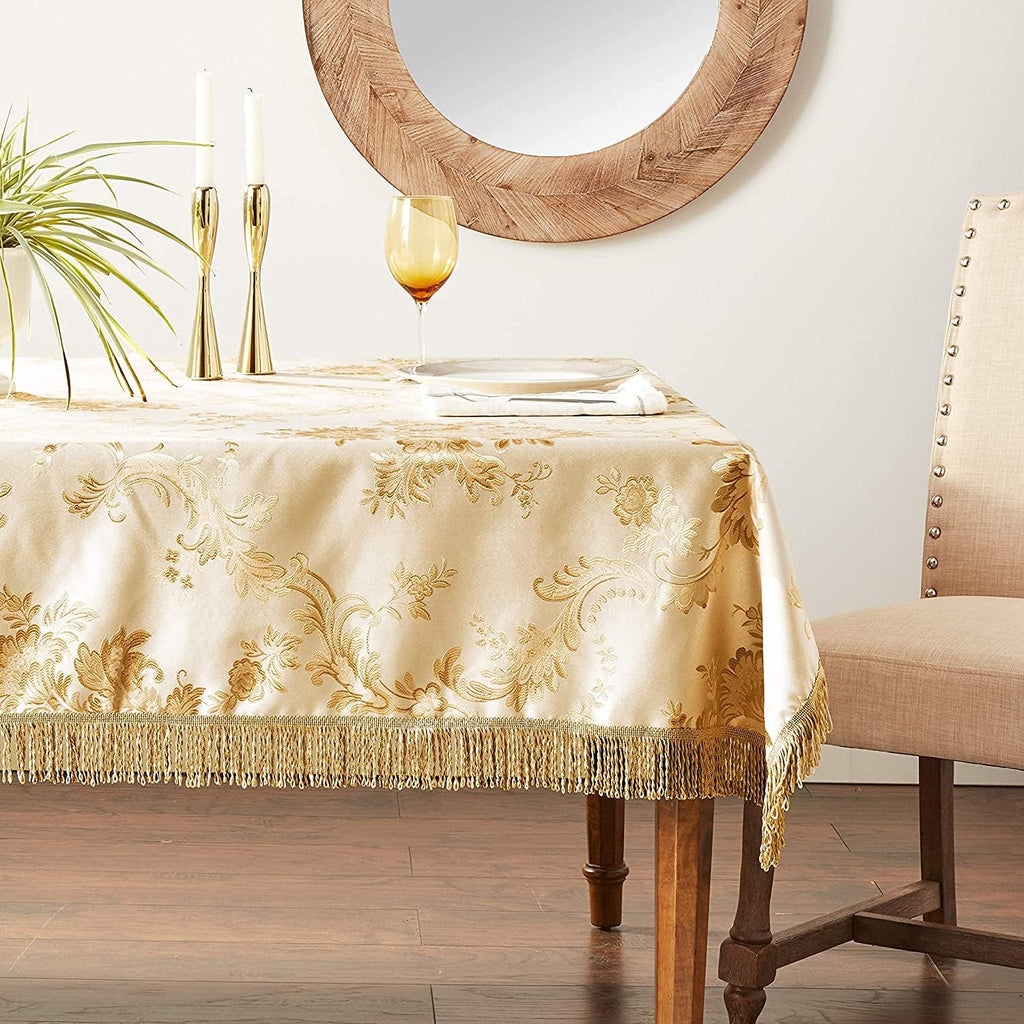 Majestic Damask Design Tablecloth - Beige 60" by 120" Oblong/Rectangle