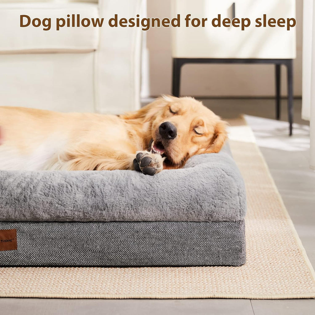 Orthopedic Dog Bed for Large Sized Dogs - Washable Dog Couch Bed with Bolster Sides, Removable Waterproof Cover