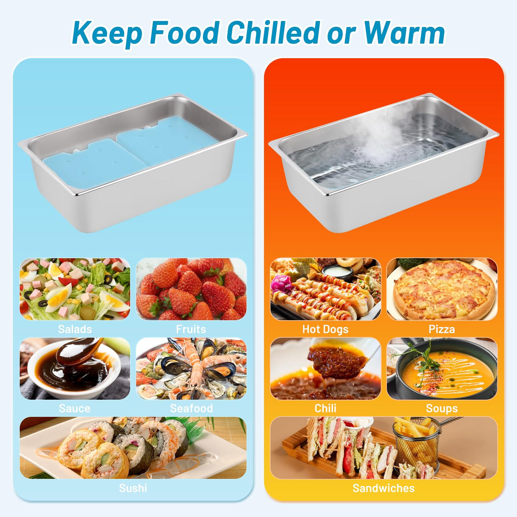 Cold Food Buffet Serving Trays 5 Pans (4 Pan×1.6Qt & 1 Pan×4QT) w/Ice Packs for Salad Bar Station Sauce Cooled