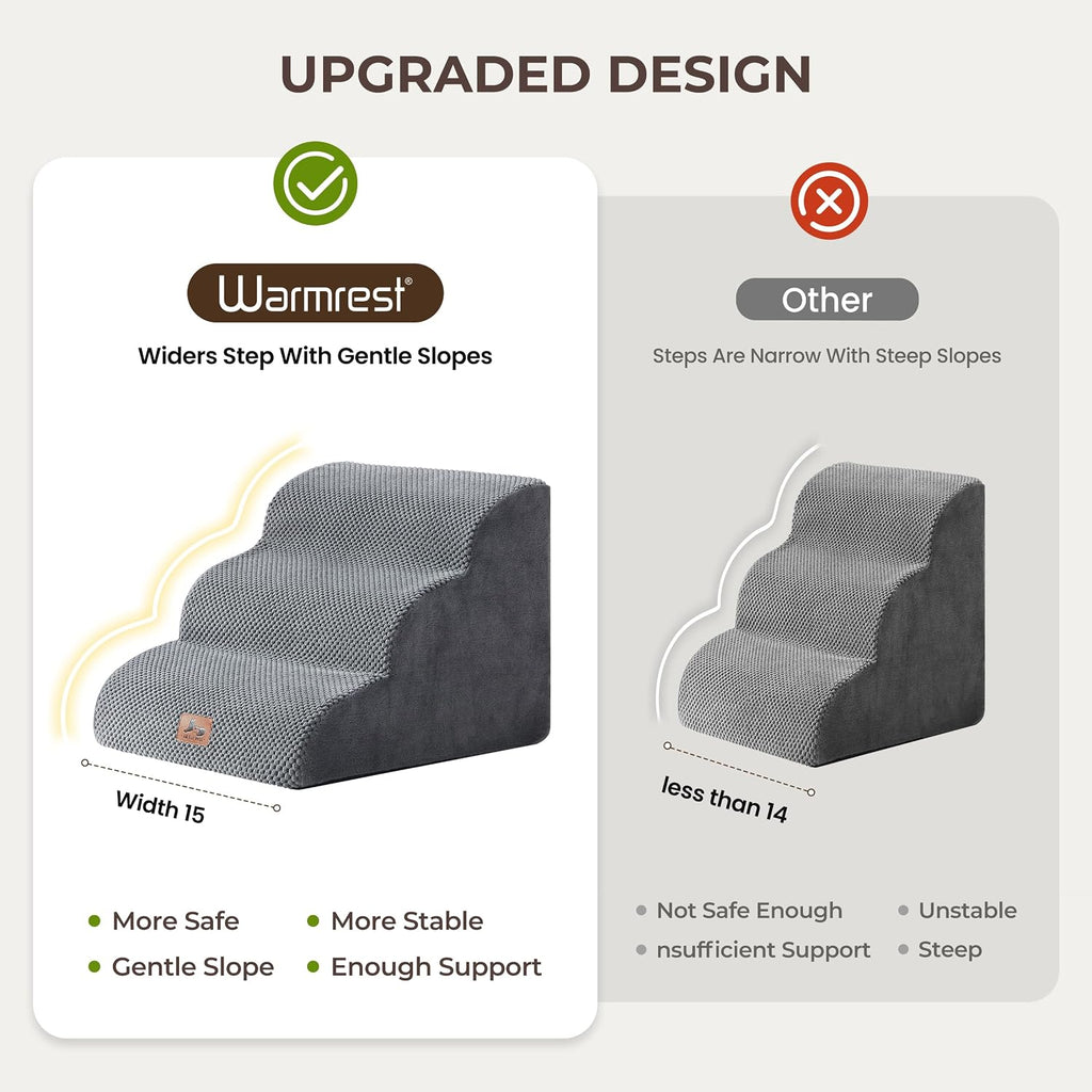 Dog Stairs for Small Dogs 13.5" H, 3 Step Dog ramp for Bed, Grey