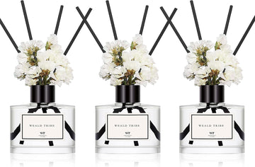 Real Flower Reed Diffuser Air Fresheners, Oil Defusers | Fresh Linen/Ocean/Eucalyptus & Mint Scent(1.7 fl oz - Set of 3
