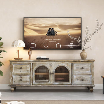 60" Solid Wood Farmhouse TV Stand, Media Console with Doors & Drawers