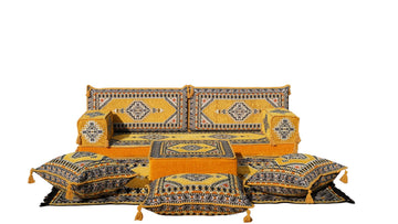 Ethnic Yellow Loveseat Floor Seating Sofas - Bohemian Style Floor Cushions Set