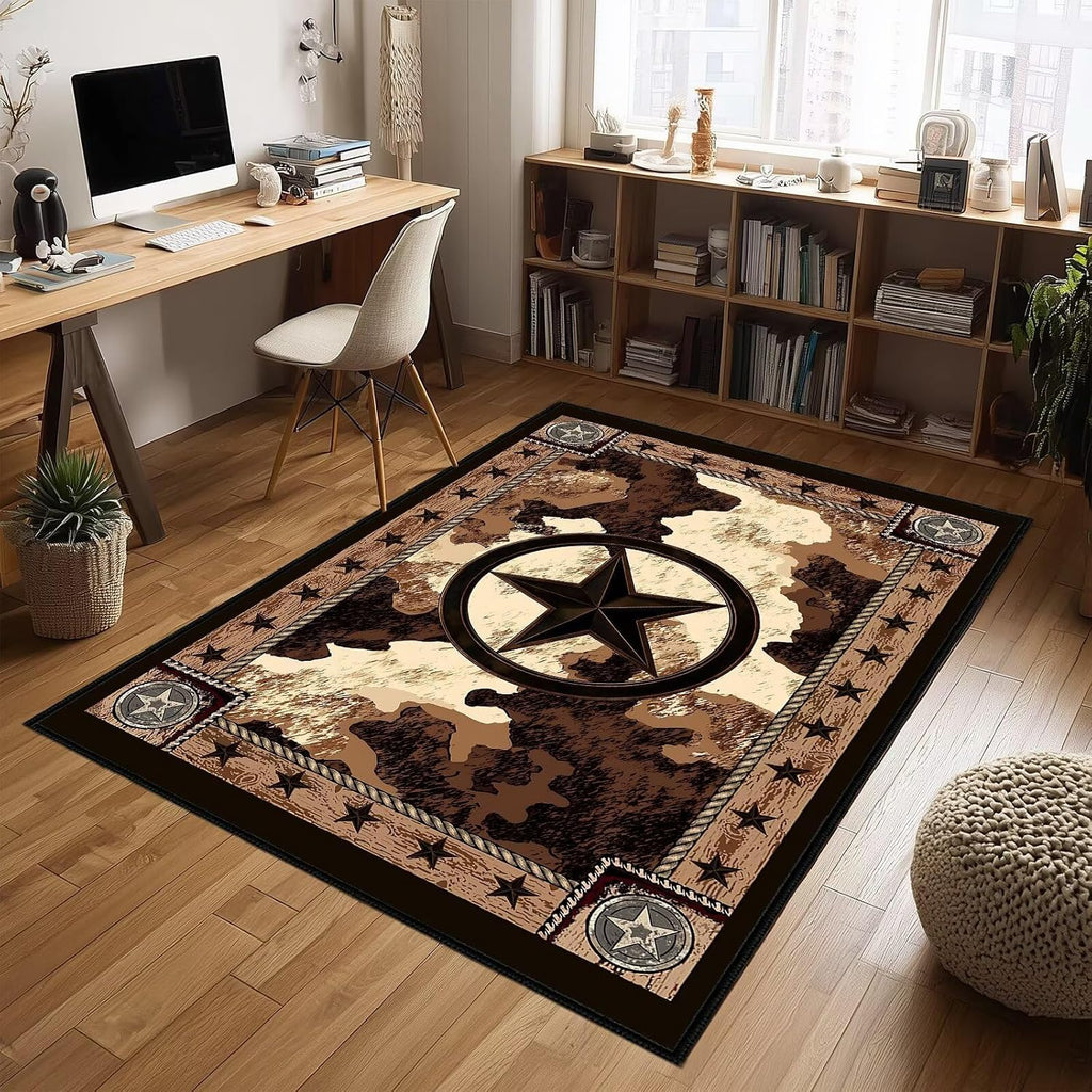 Western Rugs Rustic Area Rug Area Carpets,Texas Star,Brown