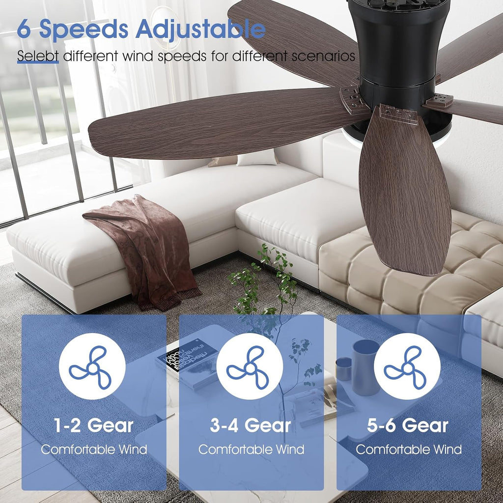 Ceiling Fans with Lights-36 Low Profile Ceiling Fan with Light and Remote/APP Control,Flush Mount,DC Reversible,LED Dimmable Modern Ceiling Fans for Bedroom,Indoor/Outdoor Patio Use(Brown) A101-B0CZHCKBL4