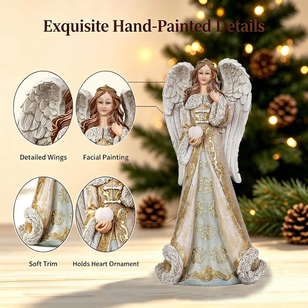 Resin Winter Angel Figurine Indoor Christmas Religious Tabletop Home Decor