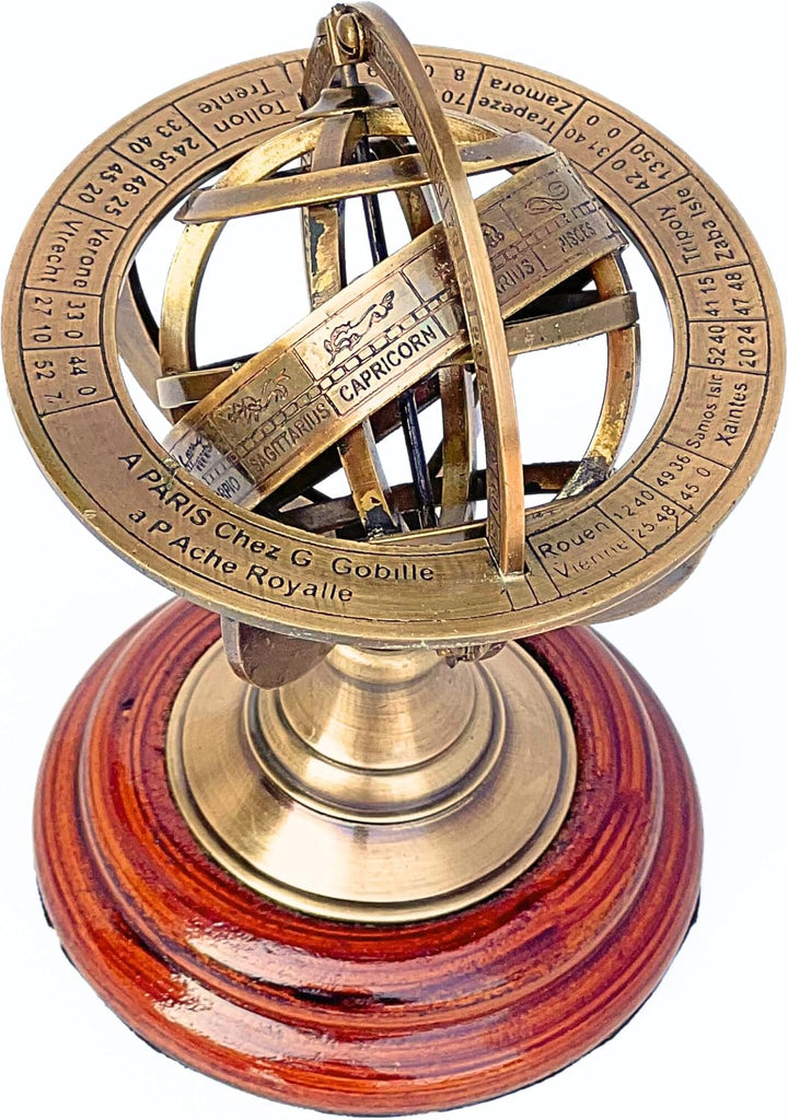 Handmade Brass Armillary Sphere Globe Clock Spherical Astrolabe Vintage Compass Handmade Nautical Decor Desk & Home