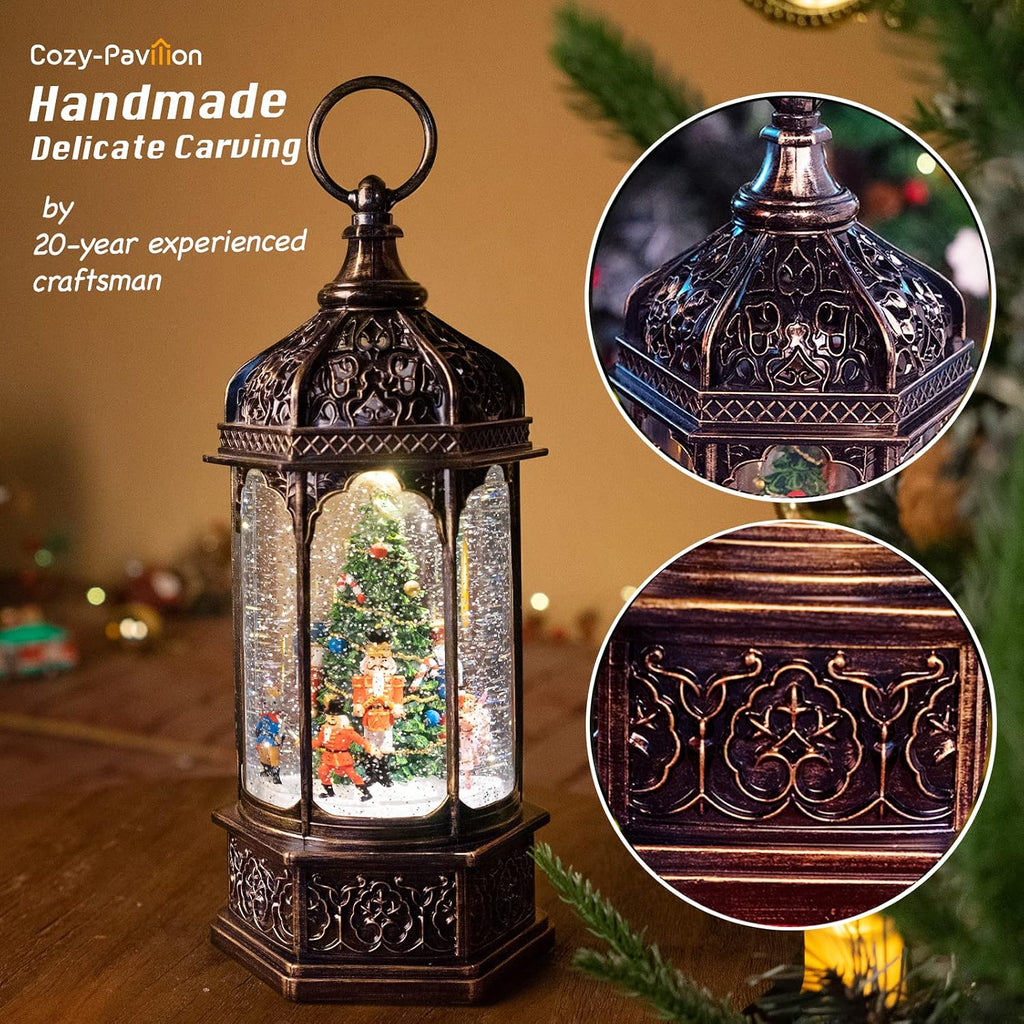 Christmas Snow Globes Musical Lantern with Timer, Nutcracker Figures Rotate with Music, Swirling Glitter Christmas