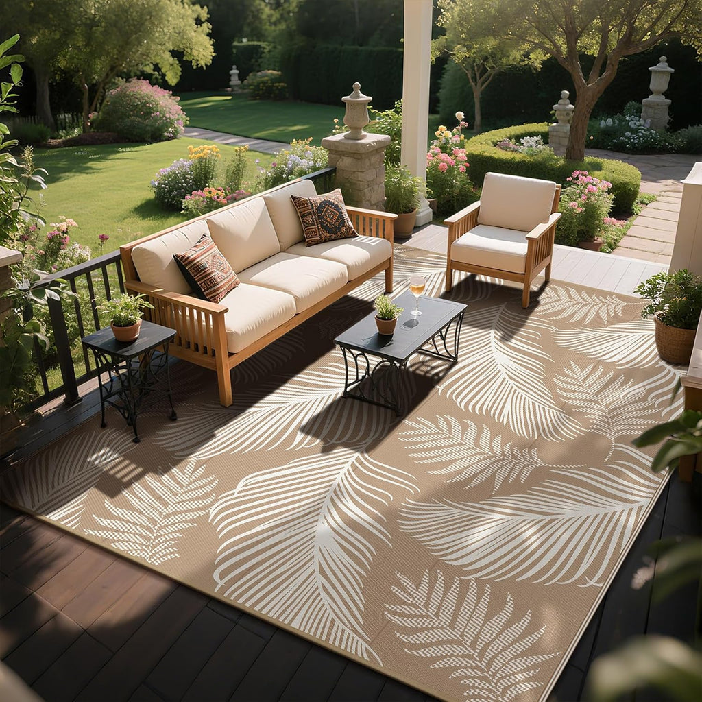 Waterproof Outdoor Rug 8x10, Reversible Plastic Straw Patio Camping Rug, Indoor Outdoor RV Mat Carpe