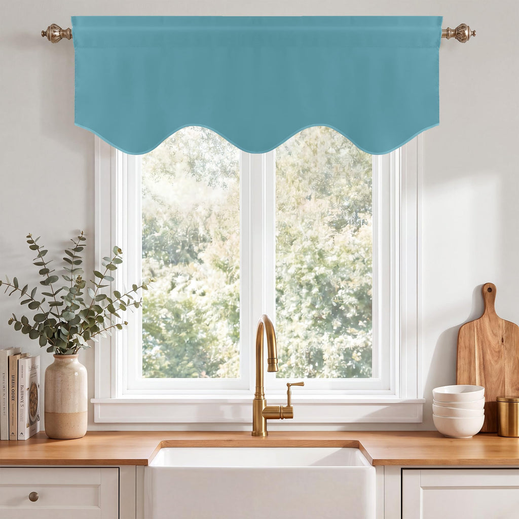 Teal Blue Blackout Valance Curtains for Window Energy Efficient