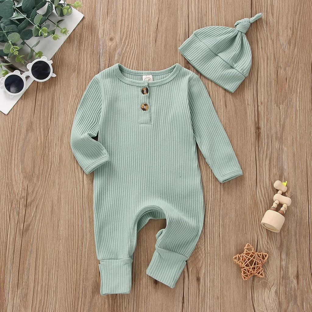 Newborn Baby Boy Girl Romper Clothes Infant Solid Ribbed Onesie Bodysuit Jumpsuit Outfits