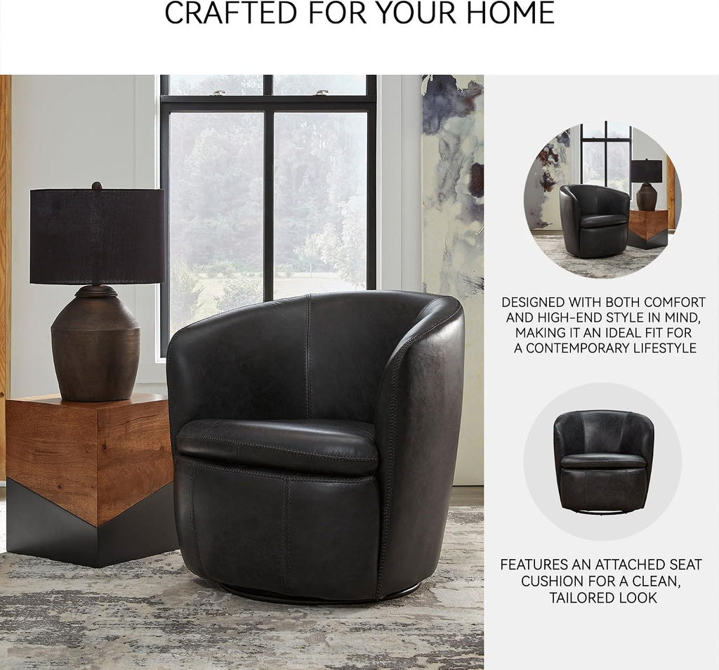 Leather Swivel Accent Chair, Midnight