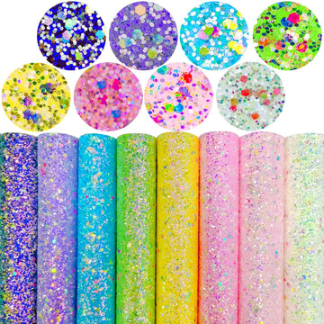 Chameleon Crystal Candy Color Chunky Glitter Fabric Sheets, Multicolor Faux Leather Material for Bows Crafts