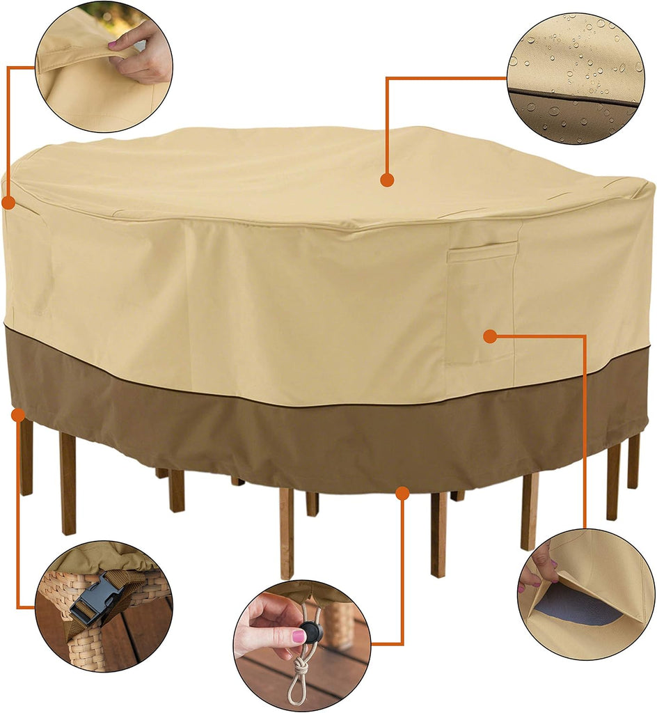 Veranda Water-Resistant 94 Inch Round Patio Table & Chair Set Cover, Outdoor Table Cover