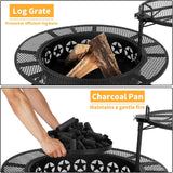 35 Inch Fire Pit with 2 Cooking Grate & Charcoal Pan, Outdoor Wood Burning BBQ Grill Firepit Bowl with Cover Lid, Steel Round Table for Backyard - Image 5
