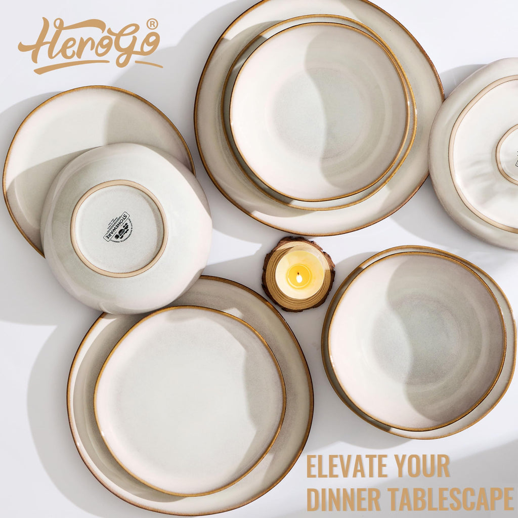 Stoneware Dinnerware Sets, 12 Piece Dinner Dishes Set for 4, Ceramic Plates and Bowls Dishware, Tableware Includes