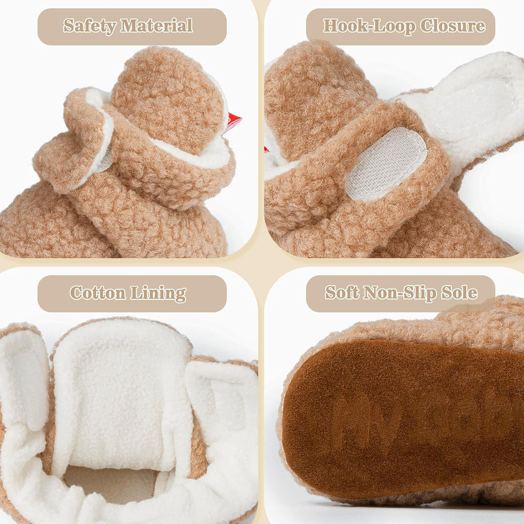 Baby Boy Girl Soft Fleece Booties Stay On Infant Slippers Socks Shoe Non Skid Gripper Toddler First Walkers