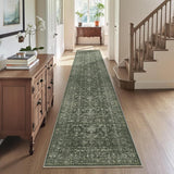 2x10 Hallway Washable Runner Rug Vintage Green Boho Extra Long Runners