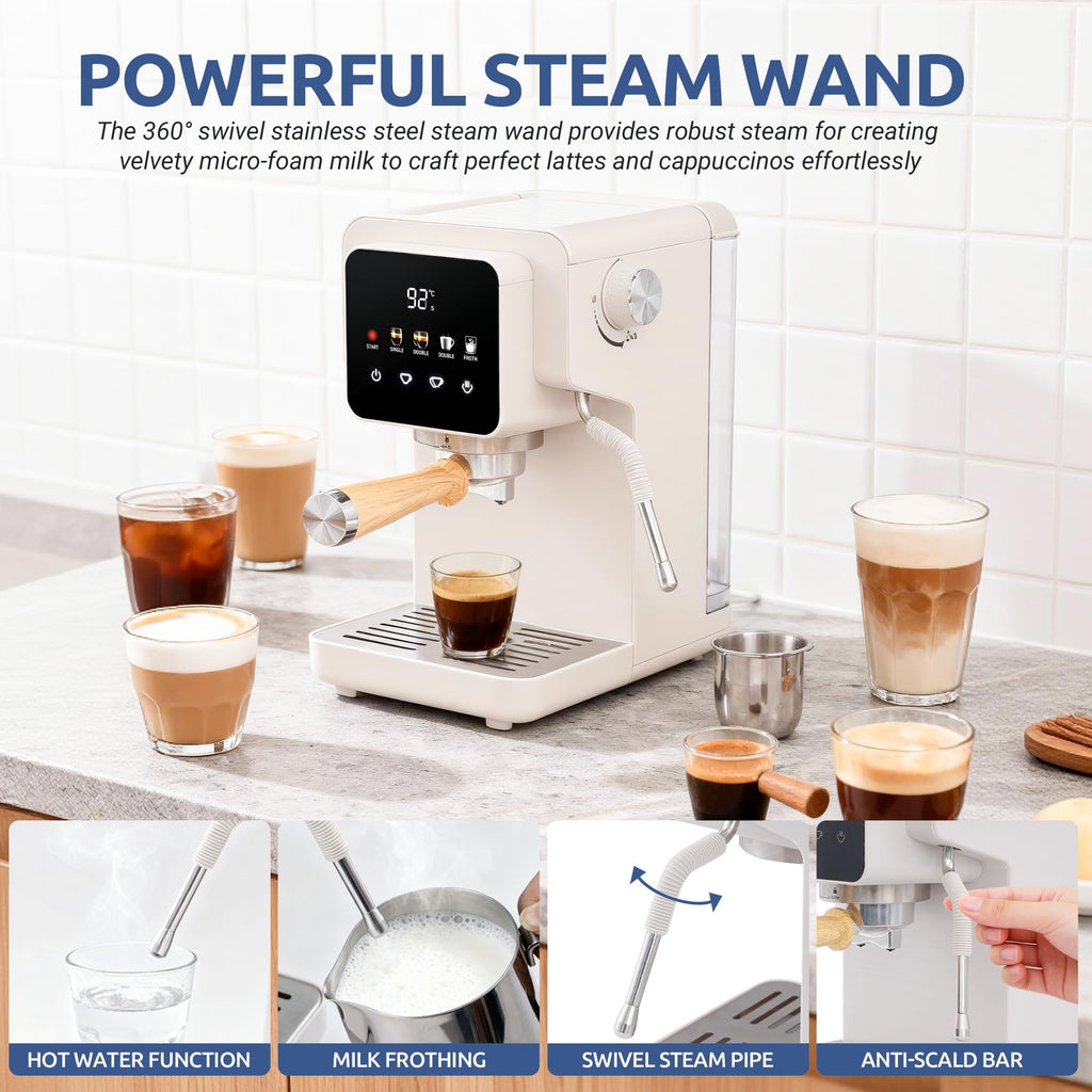 Touchscreen Espresso Machine with Steam Wand, 40.6oz Water Tank