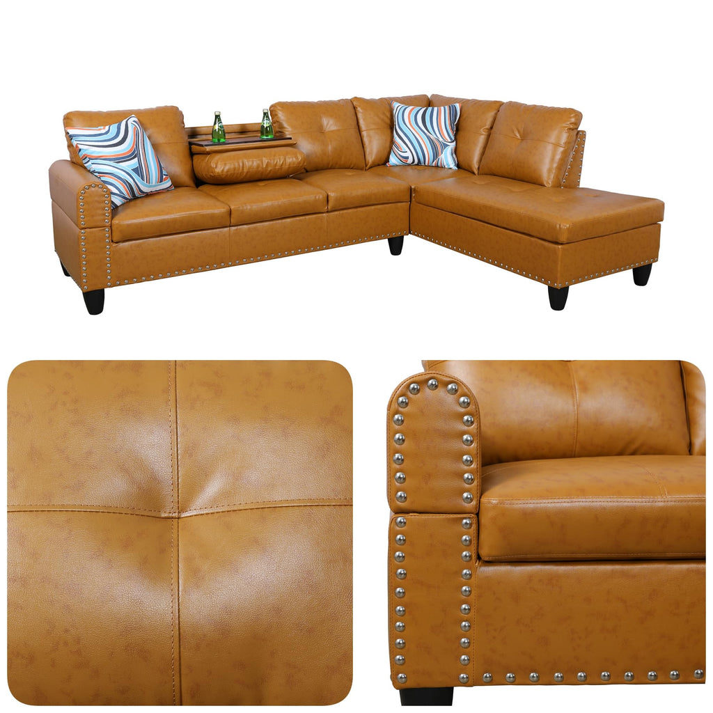 Leather L-Shaped Couch Set, 97.5"L x 69.5"W Sectional Sofas Ginger