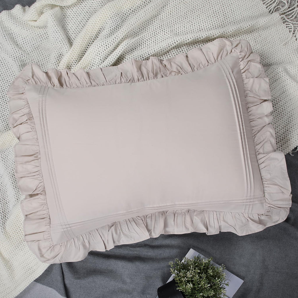 Ruffle Pillow Case Linen Cotton Shabby Chic Victorian Pillow Shams Standard