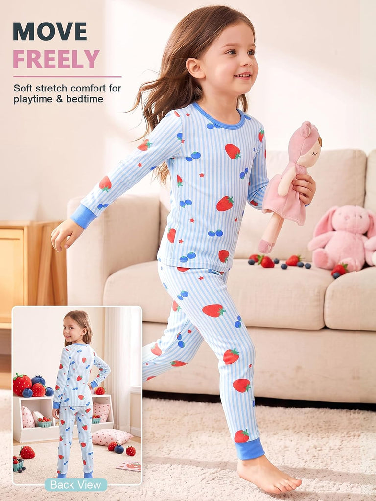 Girl Pajamas Viscose Long Sleeve Sleepwear Snug-Fit Kids Pjs Clothes