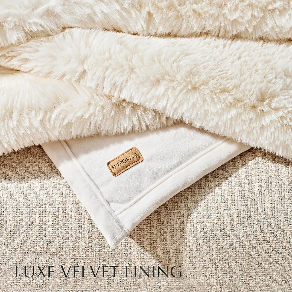 Faux Chinchilla Fur Throw Blanket, 60"x80", Arctic White | Luxury, Super Soft, 1220GSM, Fluffy Cozy Mink, Reversible