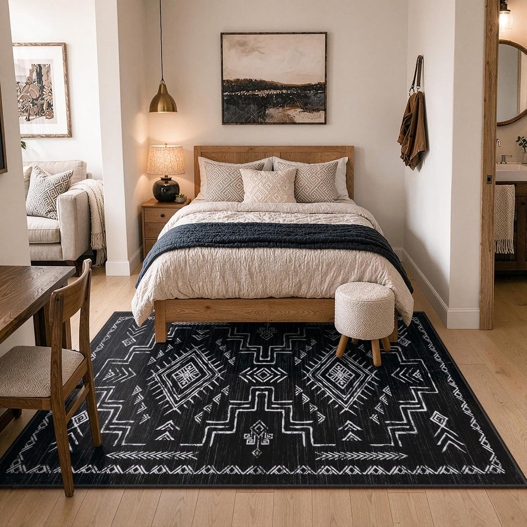 Washable Western Area Rug Bedroom, Black and White