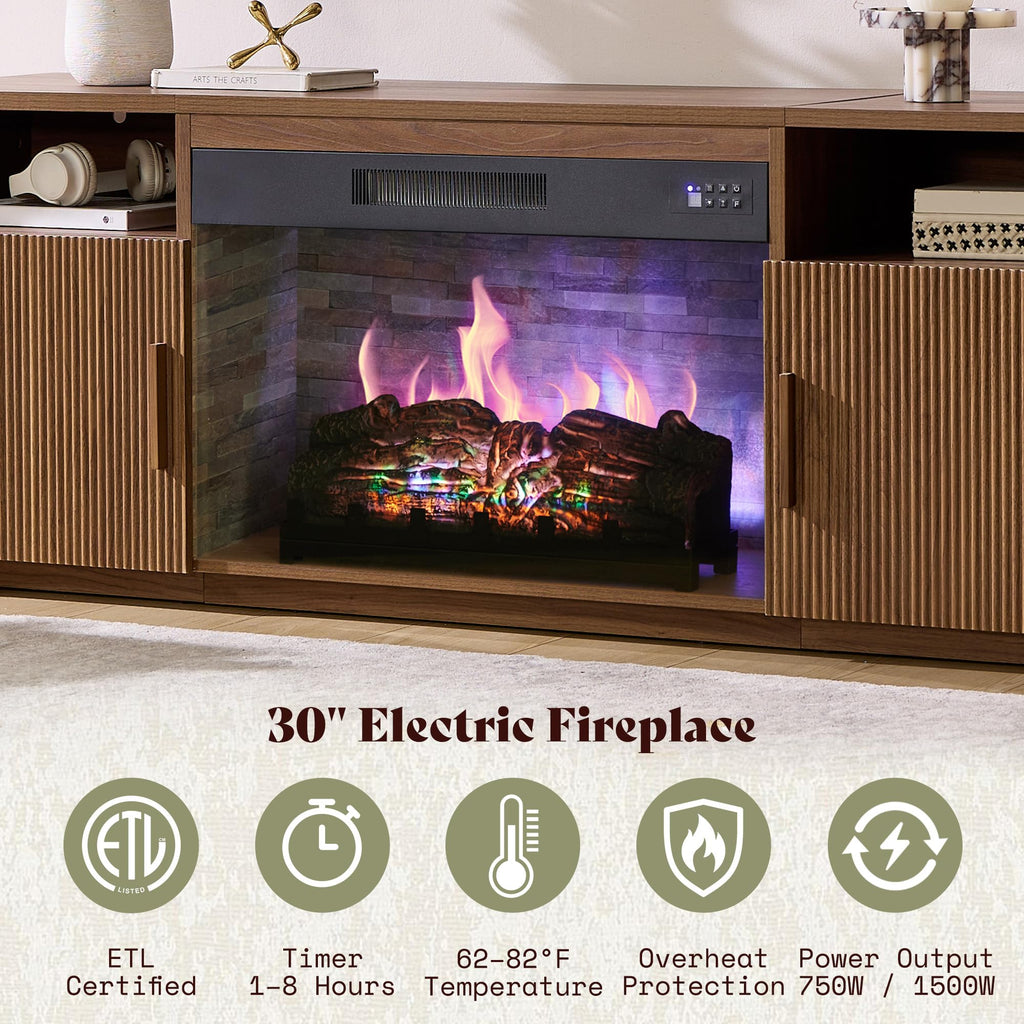70" Fluted with 30" Electric Fireplace