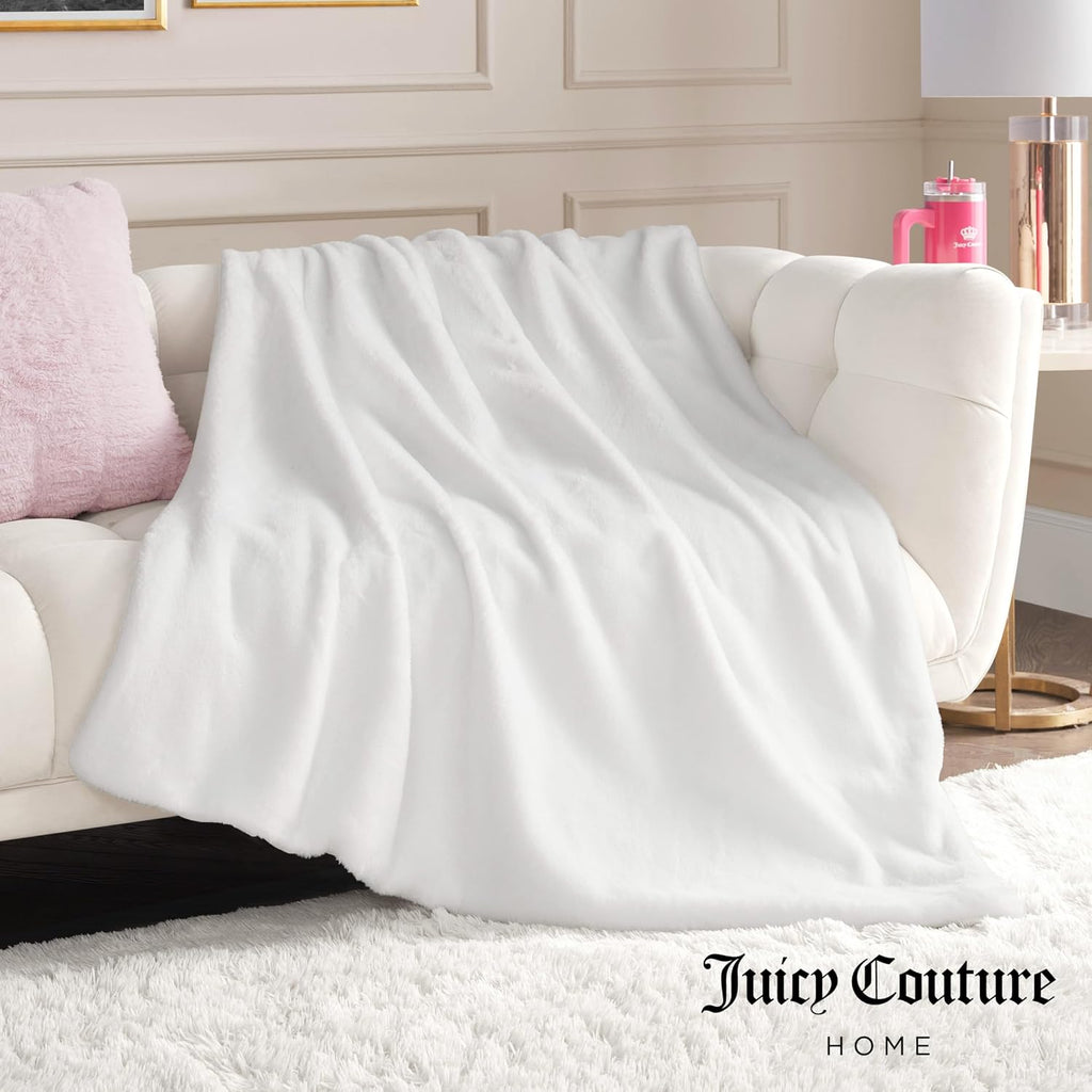 White Solid Rabbit Mink Faux Fur Throw Blanket - 50"X70" - Plush Faux Fur Blanket for Sofa or Bed