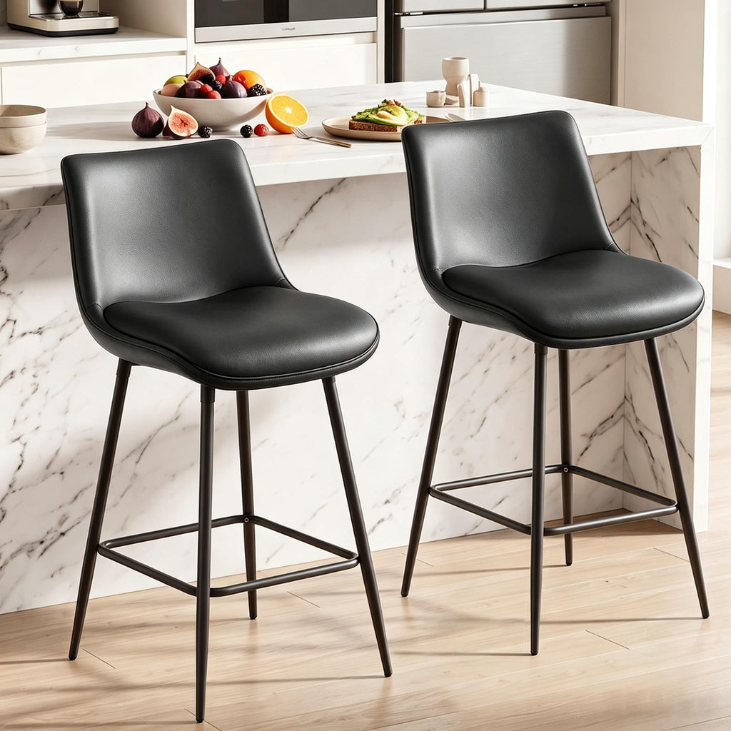 Counter Height Bar Stools Set of 4, FSC Certified Upholstered Faux Leather Barstools with Back, Metal Base, 27" Seat