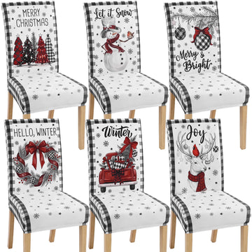 6 Pcs Christmas Chair Cover Stretch Seat Slipcovers, Vintage Style