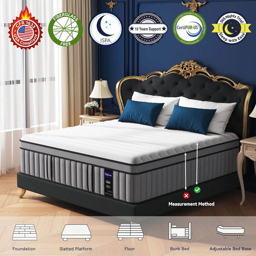 Upgraded Luxury 14 Inch California King Size Hybrid Mattress, Firm Feel | Memory Foam & Pocket Springs, Reinforced